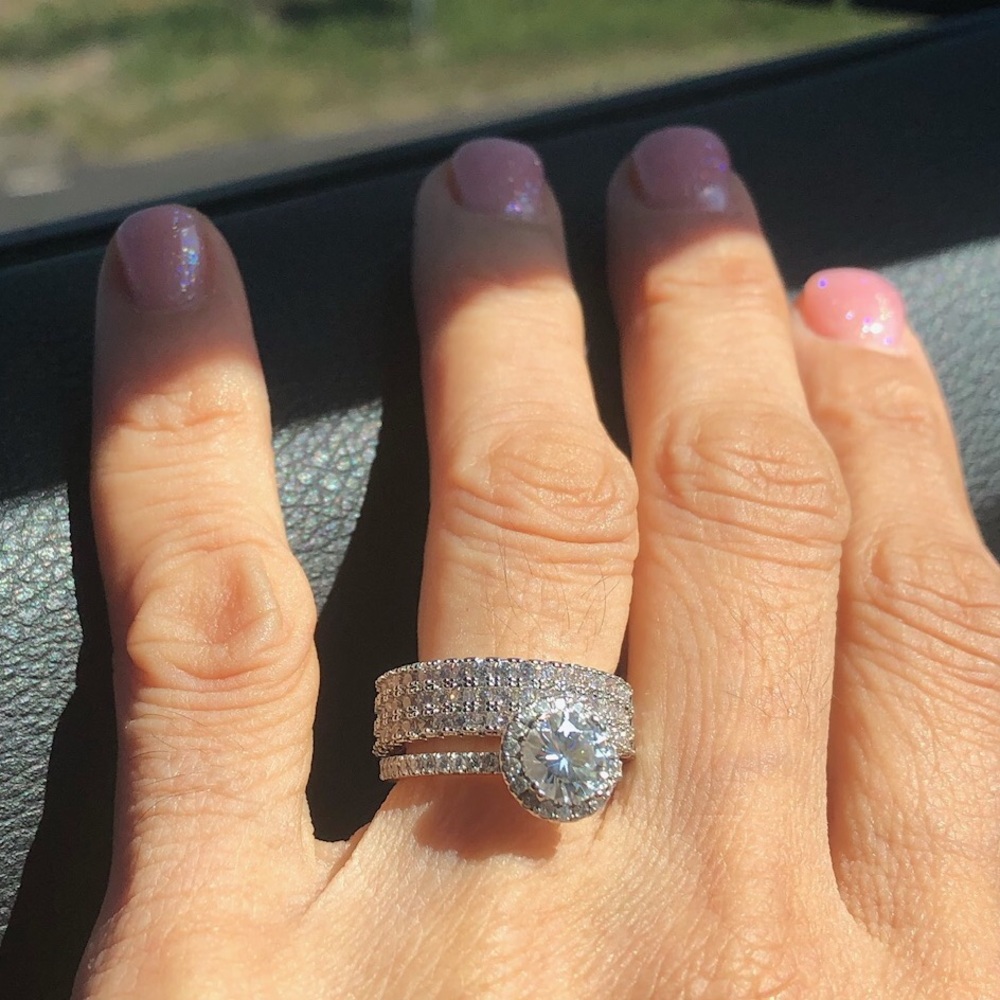 NEW SILVER ENGAGEMENT WEDDING RING DIAMOND - Picture 7 of 10